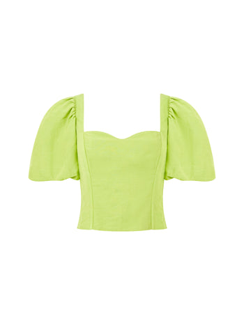 Islay Linen Puff Sleeve Cropped Top