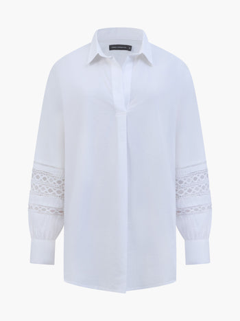 Crochet Trim Poplin Long Sleeve Popover Shirt