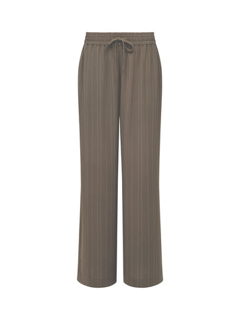 Erma Pinstripe Khaki Pull-On Wide Leg Trousers