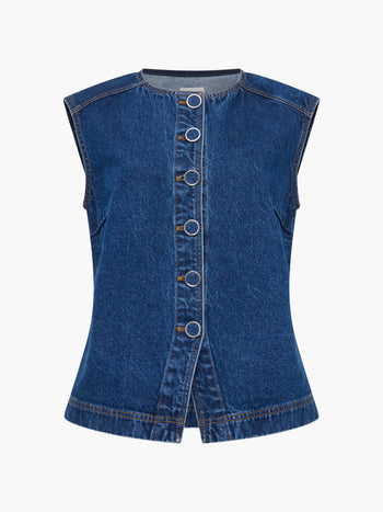 Dallas Blue Denim Waistcoat Top