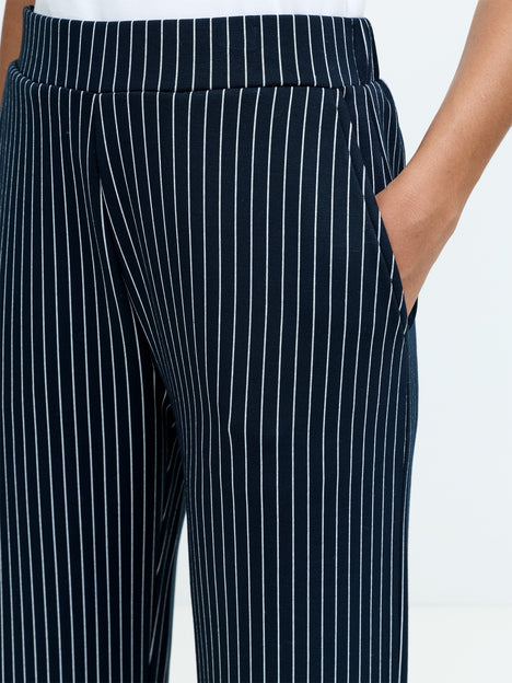 Wren Pinstripe Pull-On Navy Blue Wide Leg Trousers