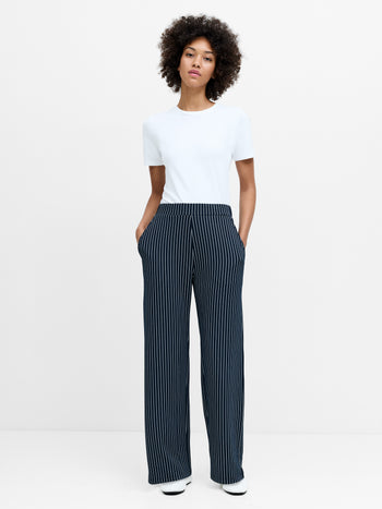 Wren Pinstripe Pull-On Navy Blue Wide Leg Trousers