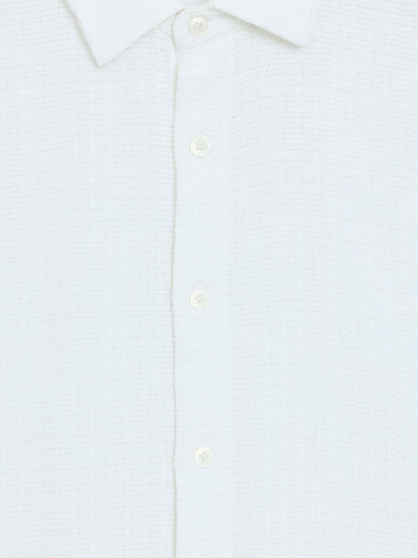 Short Sleeve Open Weave White Button-Through Shirt