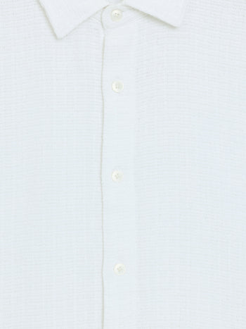 Short Sleeve Open Weave White Button-Through Shirt