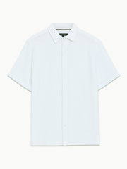 Short Sleeve Open Weave White Button-Through Shirt