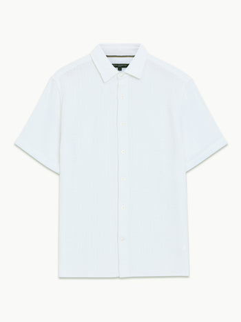 Short Sleeve Open Weave White Button-Through Shirt