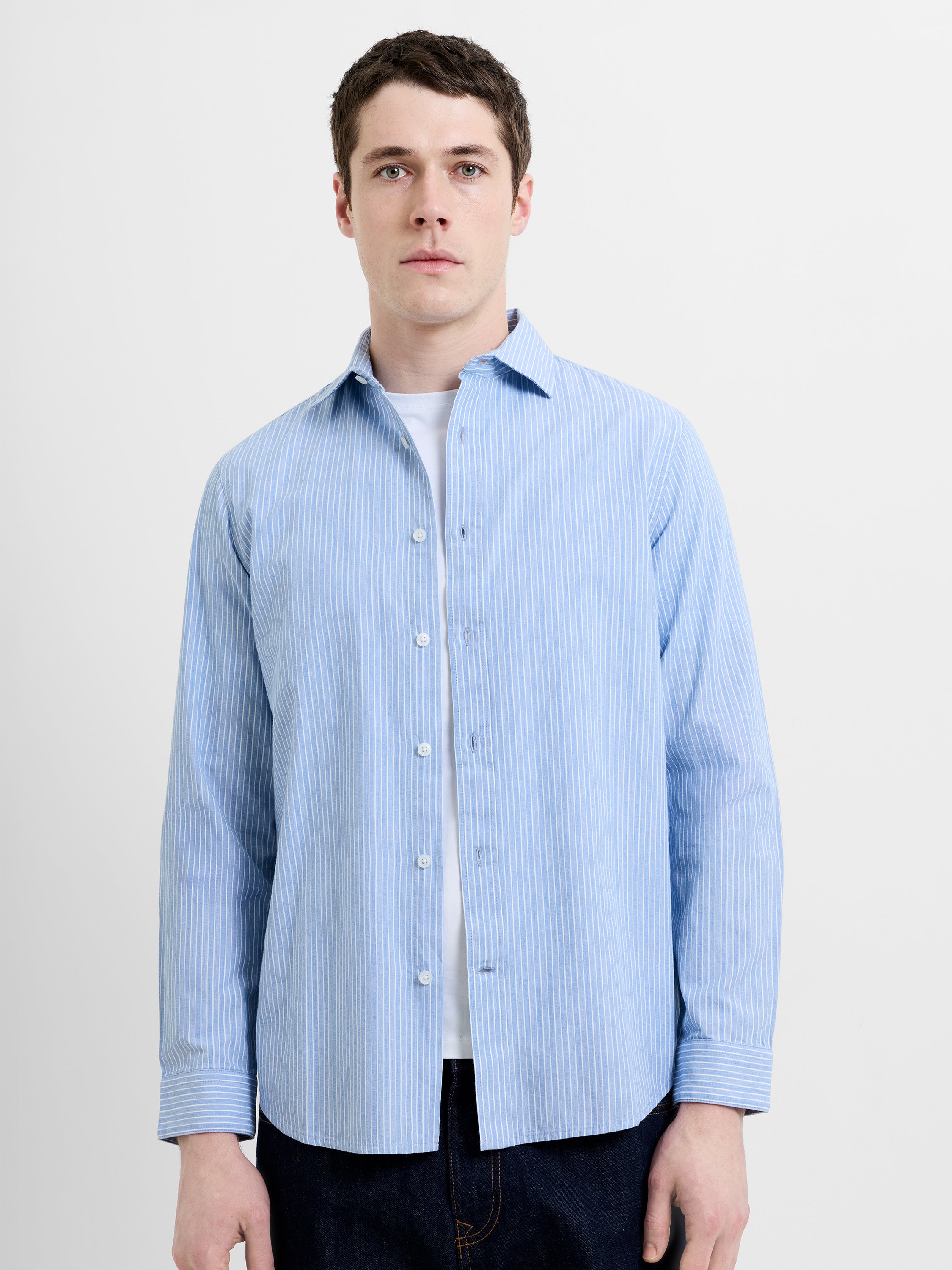 Long Sleeve Cotton Blue Striped Button-Through Shirt