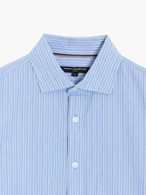 Long Sleeve Cotton Blue Striped Button-Through Shirt