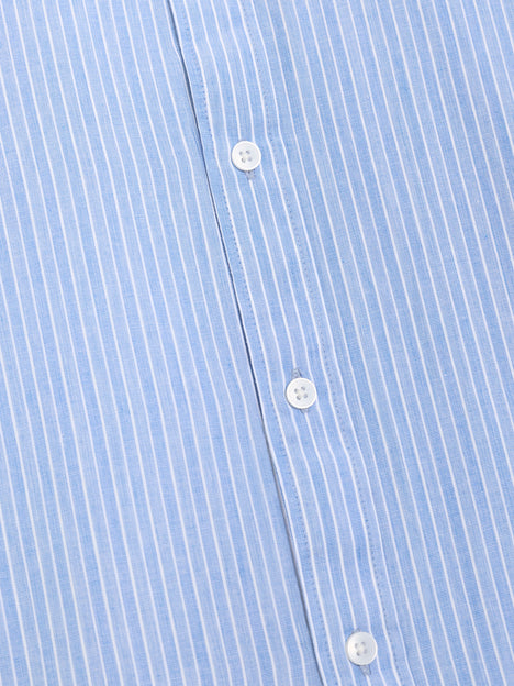 Long Sleeve Cotton Blue Striped Button-Through Shirt