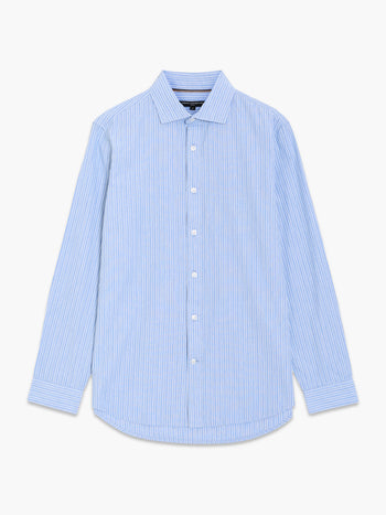 Long Sleeve Cotton Blue Striped Button-Through Shirt