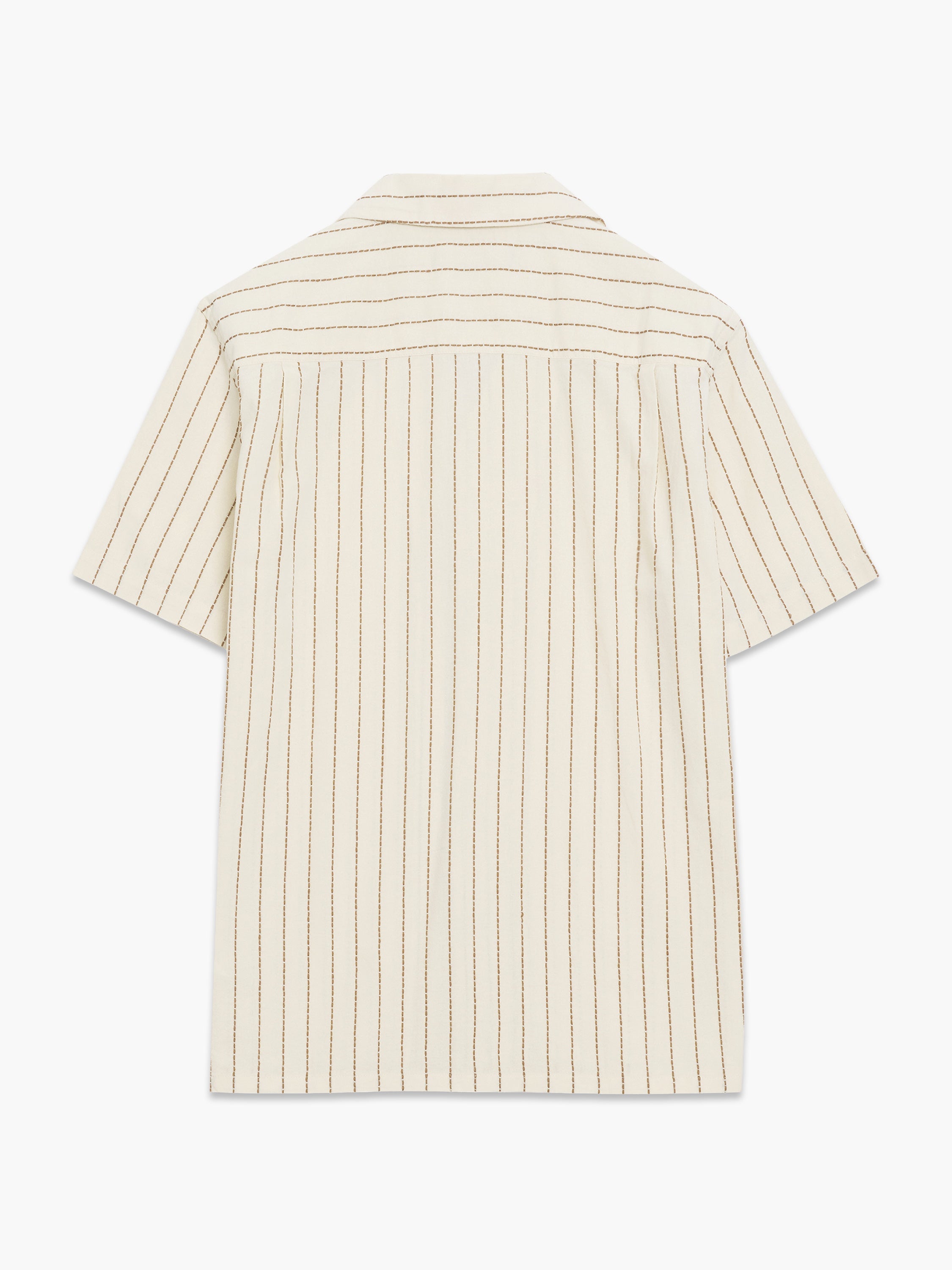 Short Sleeve Contrast Stitch Striped Cream Shirt
