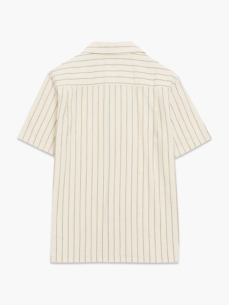 Short Sleeve Contrast Stitch Striped Cream Shirt
