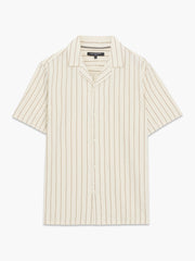 Short Sleeve Contrast Stitch Striped Cream Shirt