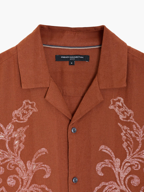 Short Sleeve Dobby Brown Floral Print Holiday Shirt