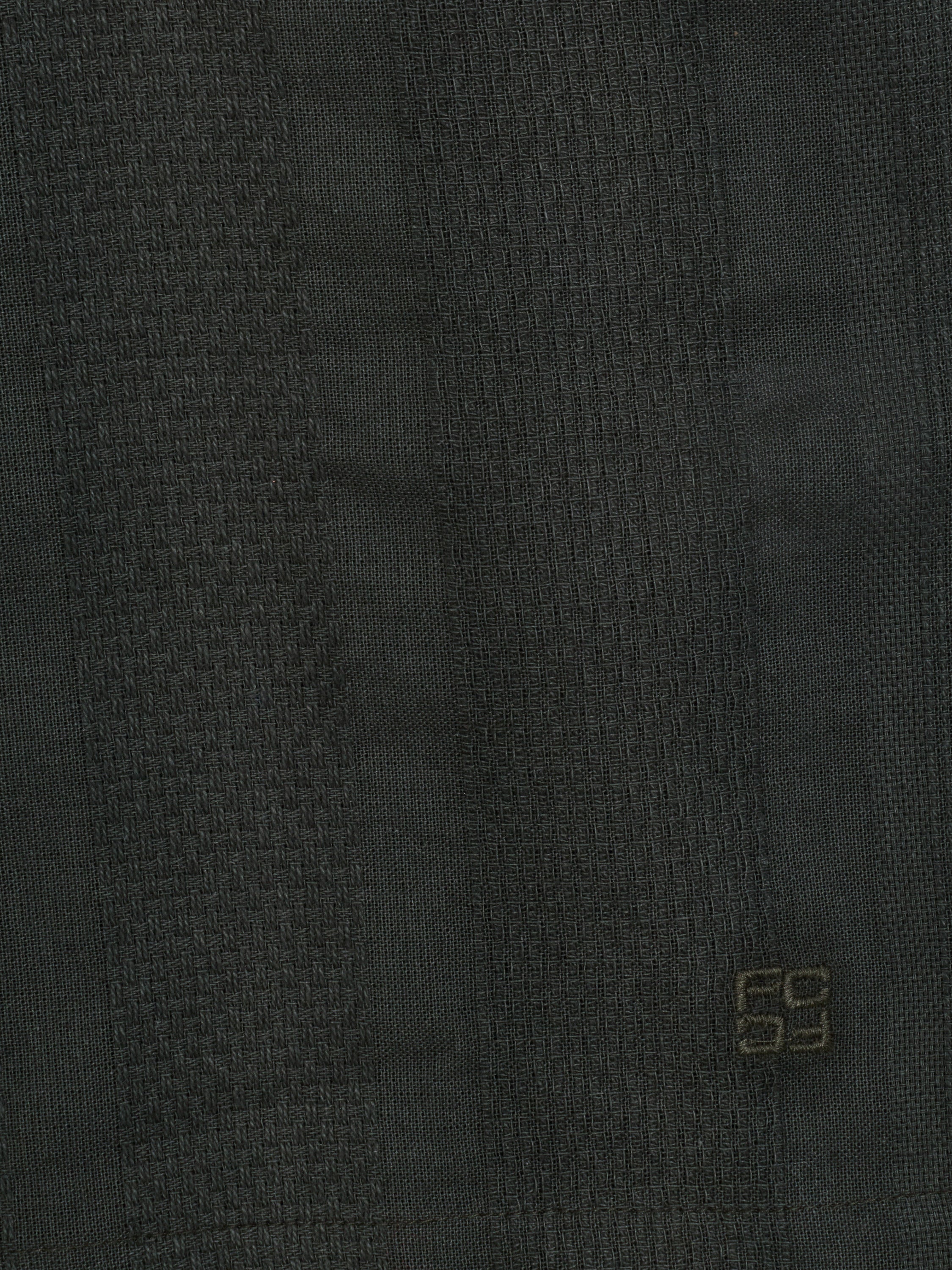 Short Sleeve Textured Stripe Khaki Green Holiday Shirt