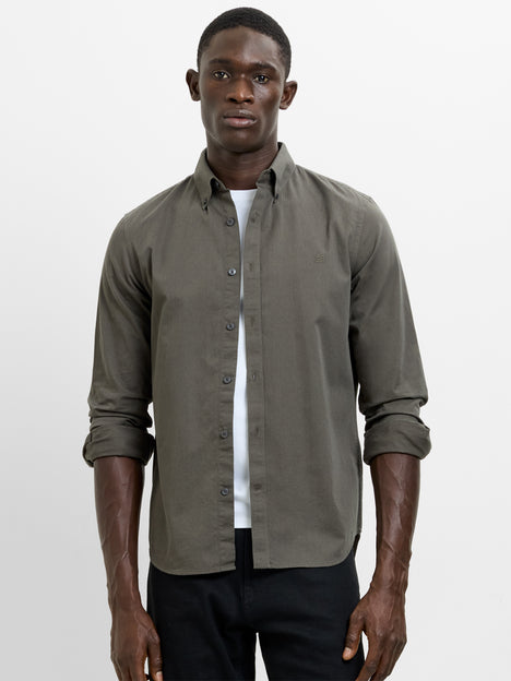 Long Sleeve Twill Khaki Green Oxford Shirt