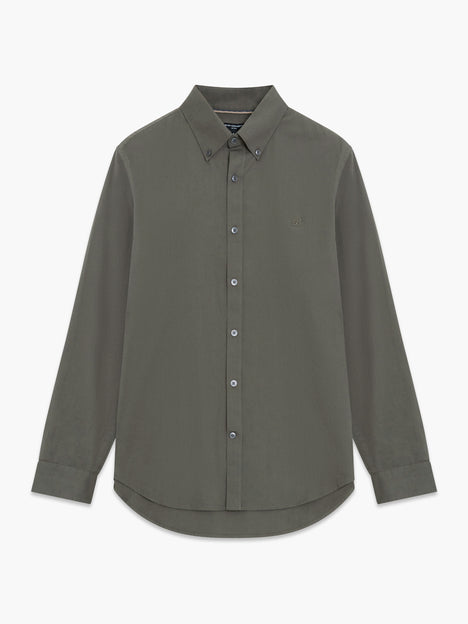 Long Sleeve Twill Khaki Green Oxford Shirt