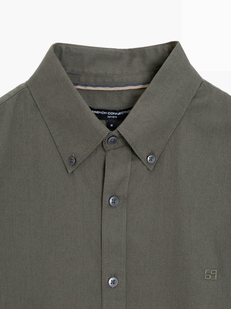 Long Sleeve Twill Khaki Green Oxford Shirt