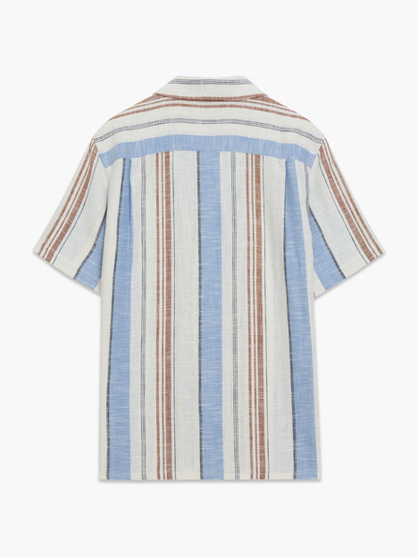 Short Sleeve Multi Stripe Revere Collar Shirt