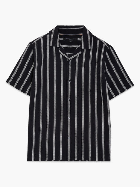 Short Sleeve Black and White Striped Holiday Shirt