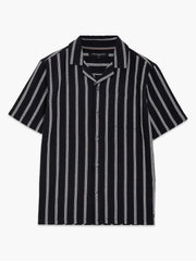 Short Sleeve Black and White Striped Holiday Shirt