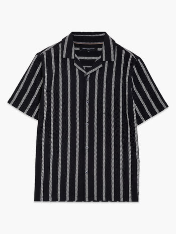 Short Sleeve Black and White Striped Holiday Shirt