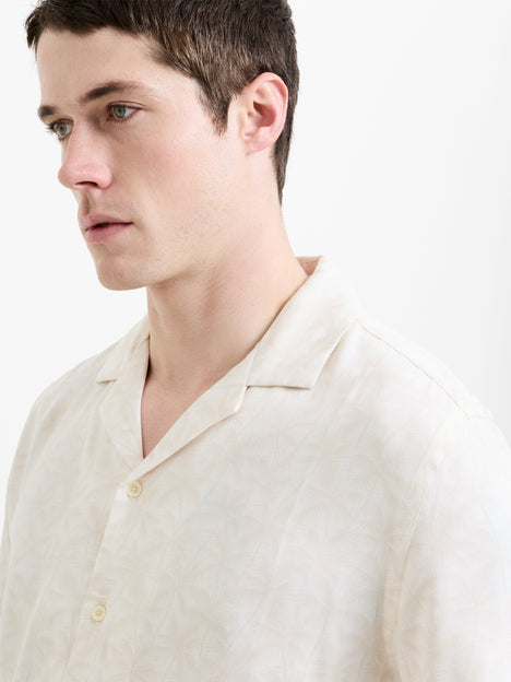 Short Sleeve Cream Palm Tree Print Holiday Shirt