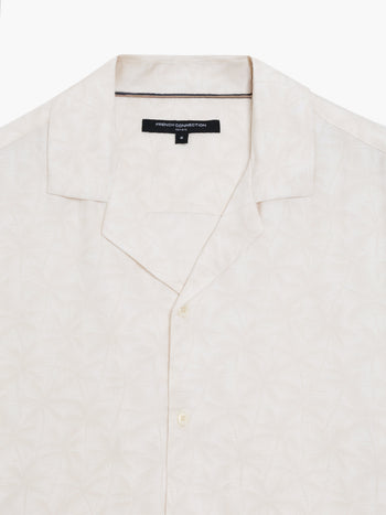 Short Sleeve Cream Palm Tree Print Holiday Shirt