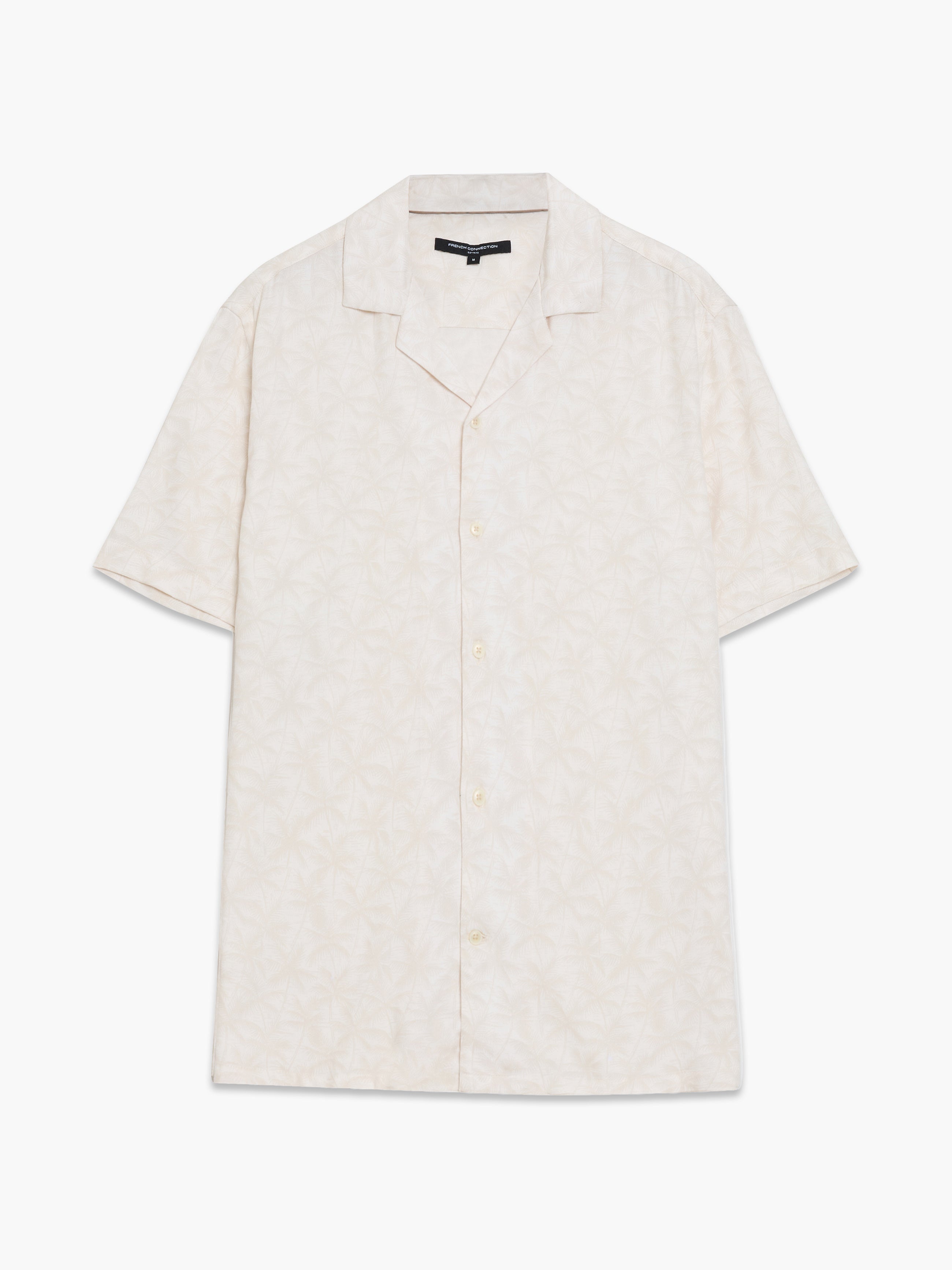 Short Sleeve Cream Palm Tree Print Holiday Shirt