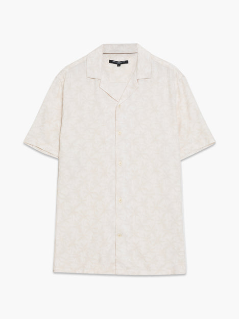 Short Sleeve Cream Palm Tree Print Holiday Shirt