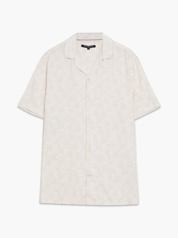 Short Sleeve Cream Palm Tree Print Holiday Shirt