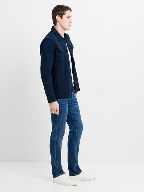 Long Sleeve Stripe Textured Canvas Navy Shirt