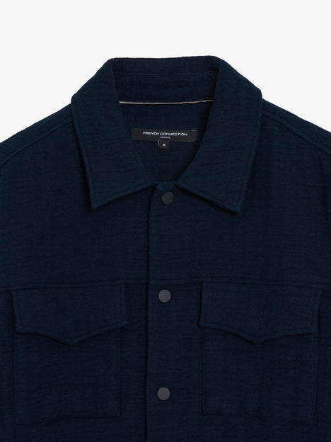 Long Sleeve Stripe Textured Canvas Navy Shirt