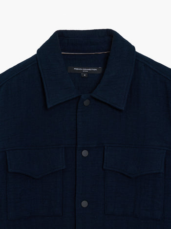 Long Sleeve Stripe Textured Canvas Navy Shirt