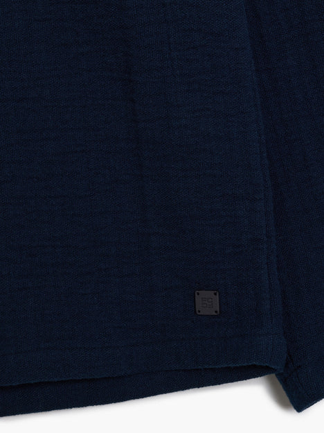 Long Sleeve Stripe Textured Canvas Navy Shirt