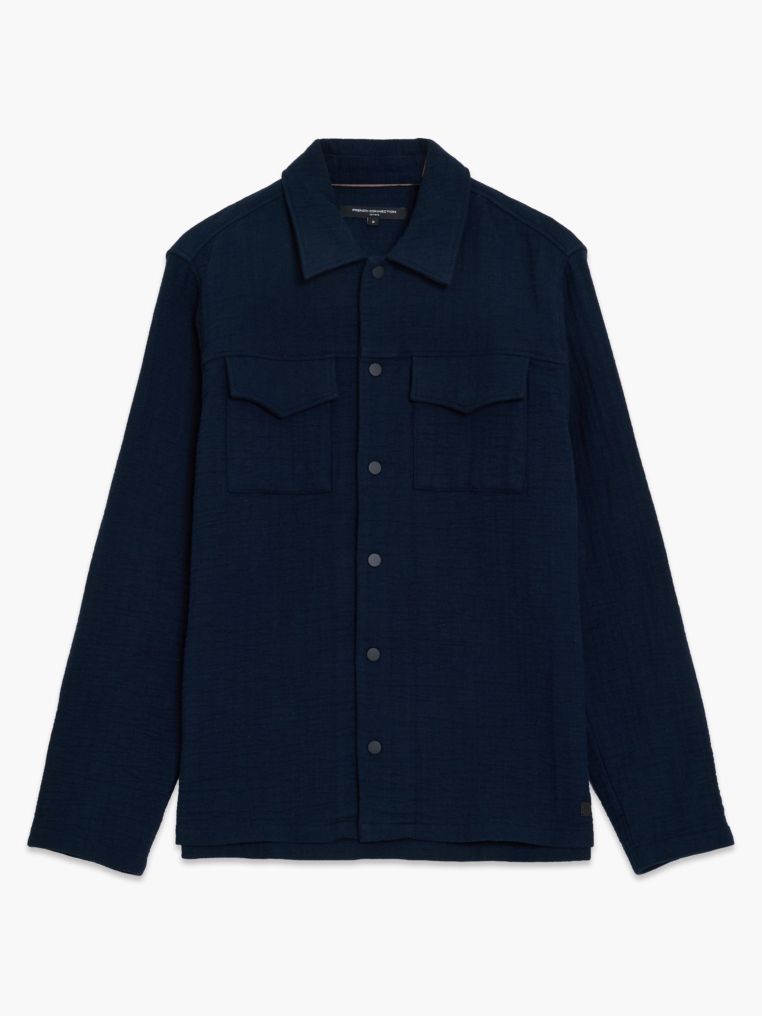 Long Sleeve Stripe Textured Canvas Navy Shirt