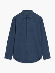 Long Sleeve Basket Weave Two Tone Blue Tweed Shirt