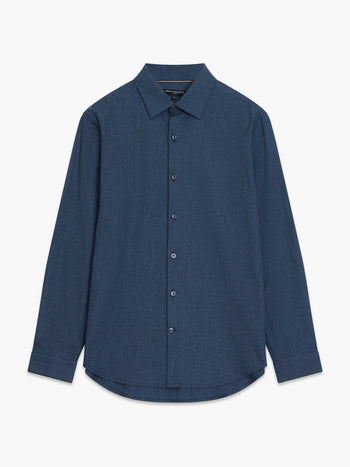 Long Sleeve Basket Weave Two Tone Blue Tweed Shirt
