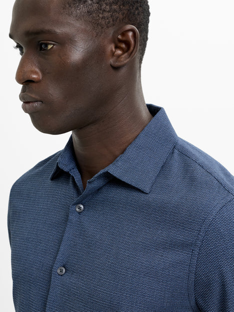 Long Sleeve Basket Weave Two Tone Blue Tweed Shirt