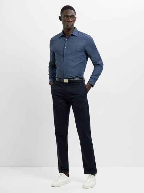 Long Sleeve Basket Weave Two Tone Blue Tweed Shirt