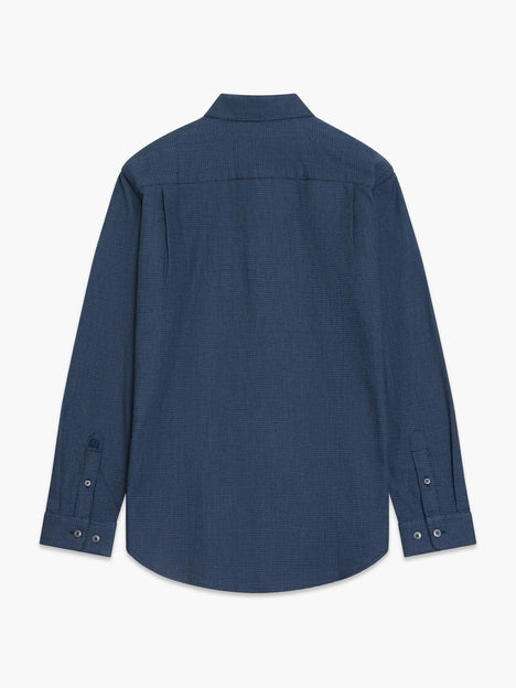Long Sleeve Basket Weave Two Tone Blue Tweed Shirt