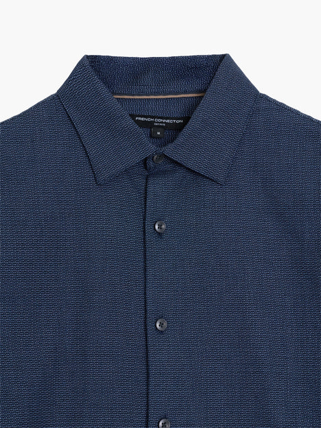 Long Sleeve Basket Weave Two Tone Blue Tweed Shirt