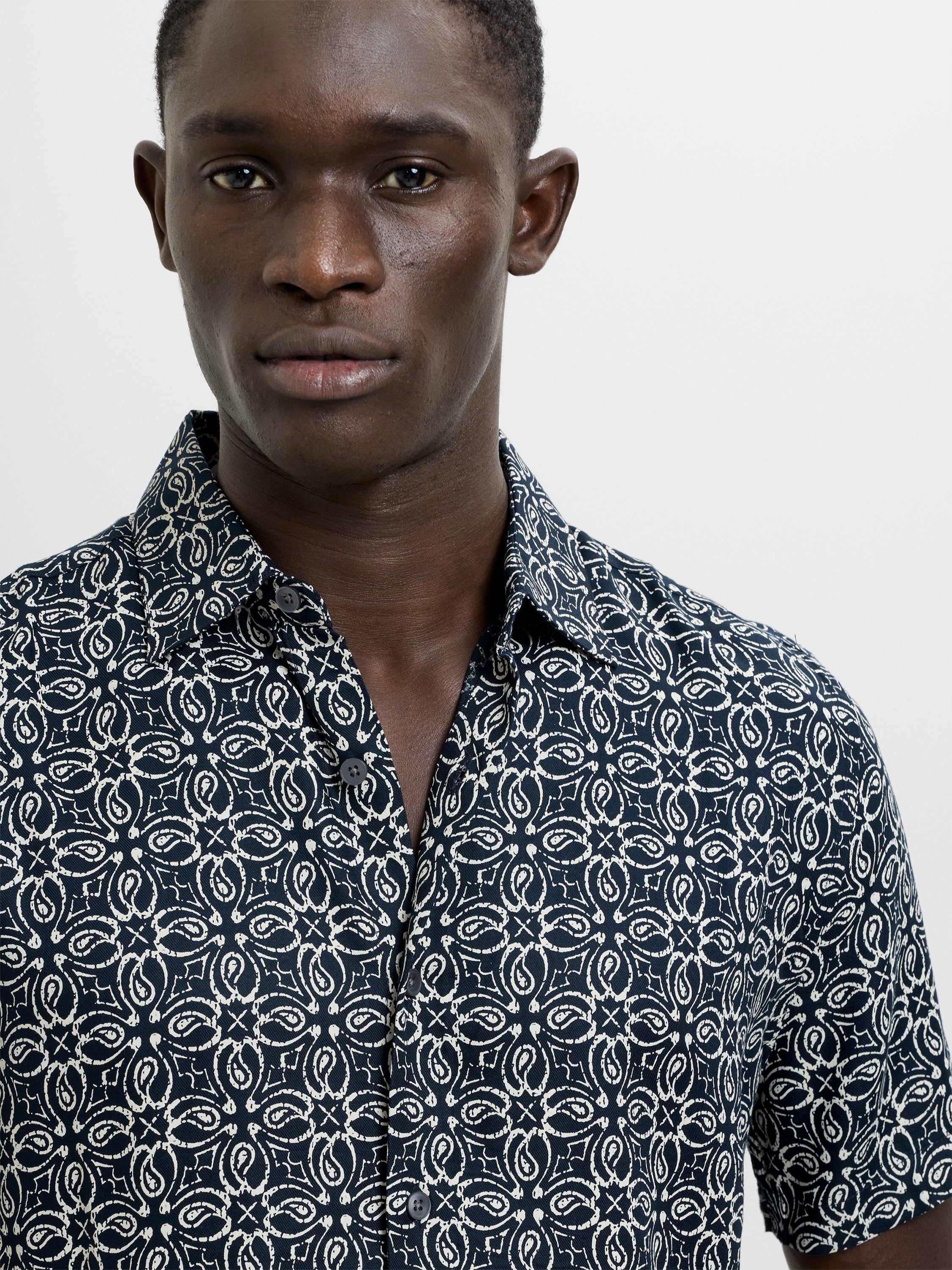 Short Sleeve Floral Print Navy Shirt