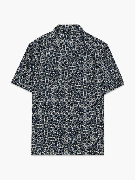 Short Sleeve Floral Print Navy Shirt