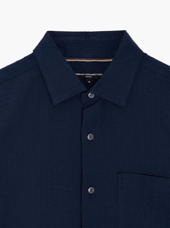 Short Sleeve Seersucker Dark Blue Shirt