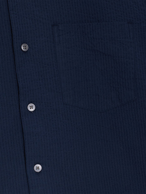 Short Sleeve Seersucker Dark Blue Shirt
