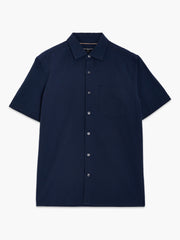 Short Sleeve Seersucker Dark Blue Shirt
