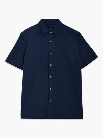 Short Sleeve Seersucker Dark Blue Shirt