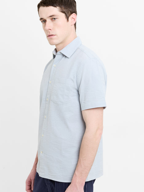 Short Sleeve Seersucker Light Blue Shirt