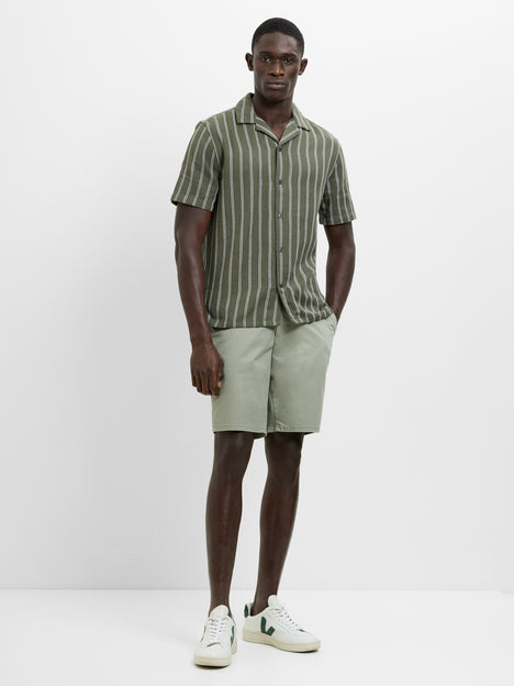 Short Sleeve Open Weave Green Striped Holiday Shirt